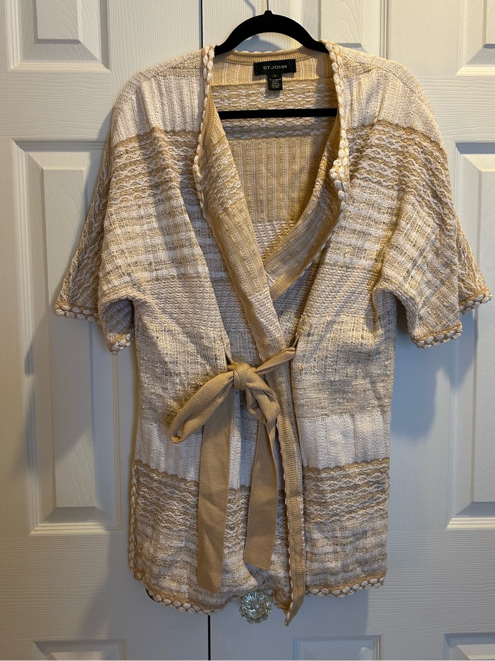 St. John Collection Belted Knit Cardigan - Wool/Cotton blend, Size Med